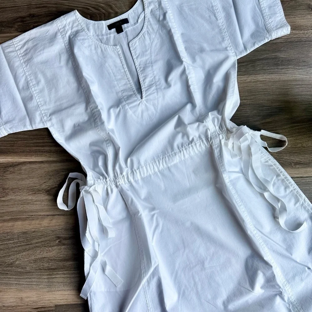 J.Crew White Cotton Tie Waist Shift Dress Short Sleeve XS